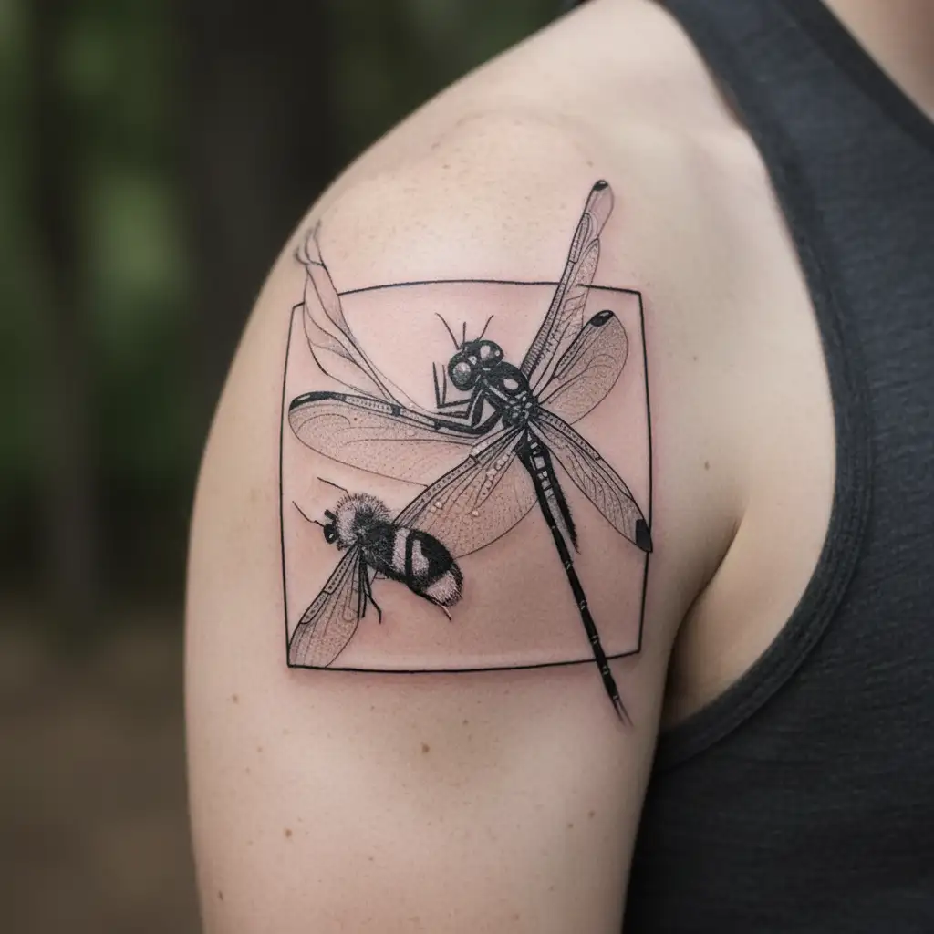 dragonfly and bumblebee on a Lilly tattoo design idea