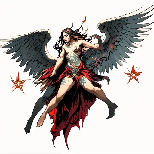 diablo style tattoo with angels fighting demons tattoo design idea