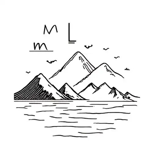 beach and mountains with letters M and L  tattoo design idea