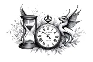 "Live Your Life" "Live Your Life" hourglass and pocket watch background creatures tattoo design idea