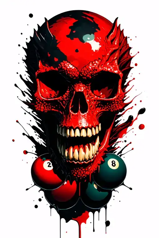 skull dragon skull wearing pool balls tattoo design idea