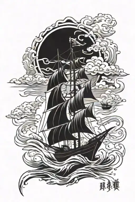 burn the boats Japanese style tattoo design idea