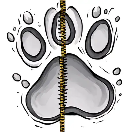 a paw print separated by a zipper tattoo design idea