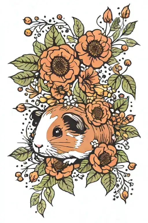 nature bouquet dots work guinea pig cute tattoo design idea