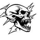 A screaming lightning skull with two fangs tattoo design idea