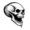 A screaming lightning skull with two fangs tattoo design idea