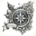 Compass with the phrase "que la gracia me guie" and below it says "Memento mori" tattoo design idea