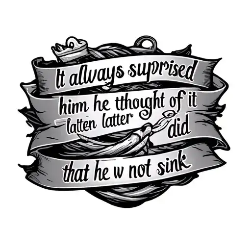 An arm bar tattoo design including the quote "it always surprised him when he thought of it later that he did not sink"  tattoo design idea