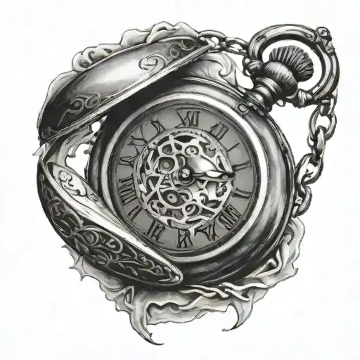 pocket watch broken tattoo design idea