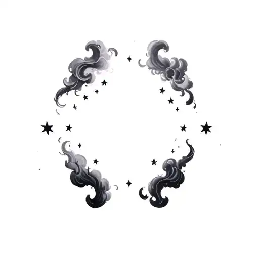 gothic Clouds and wind stars tattoo design idea