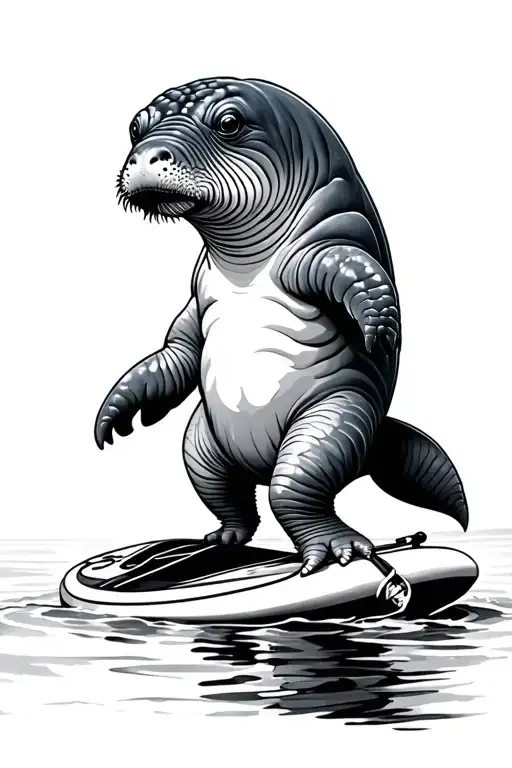 manatee theme paddleboard tattoo design idea