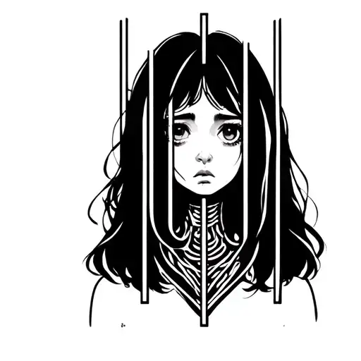 sad girl behind bars tattoo design idea
