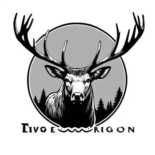 silhouett of state of oregon with elk head inside tattoo design idea