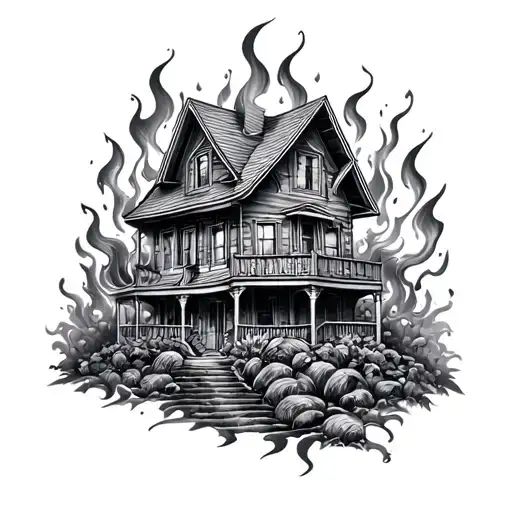 Burning House tattoo design idea