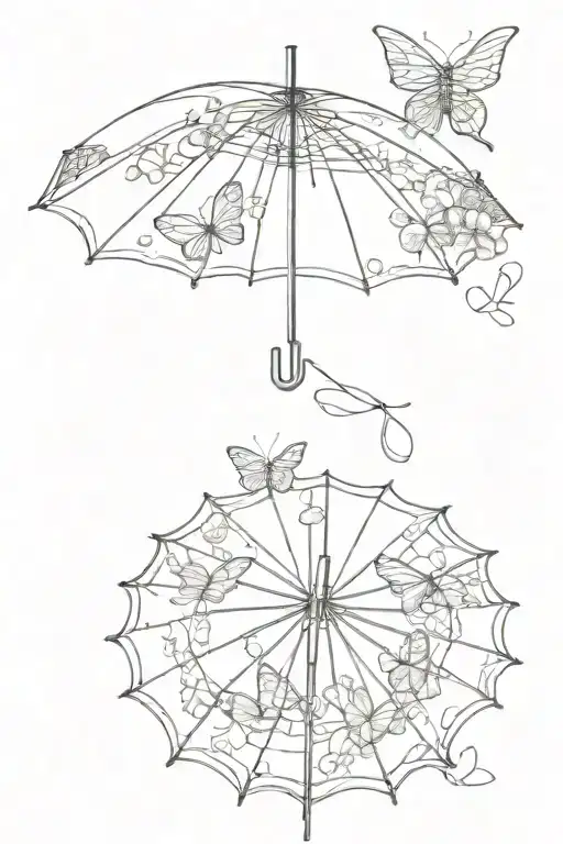 Chinese red umbrella with white butterflies and a thread  tattoo design idea