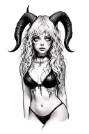 Sexy Pale Girl, Petite, Big Boobs, Wide Hips, G-string. Messy Hair, Horns, Sexual.... on hood, white eyes, druid tattoo design idea