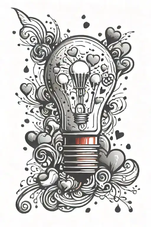 light bulb and hearts surrounded by rain falling tattoo design idea