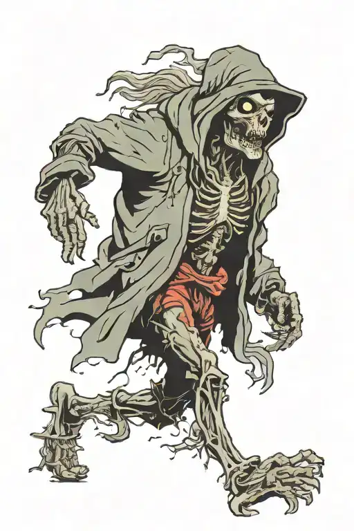 a zombie with wearing a hoodie and trucker cap walking on bones  tattoo design idea