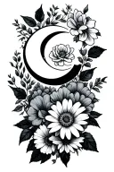 rose, honeysuckle, daisy, sweet pea, lily, waxing crescent moon and waxing gibbous forearm tattoo  tattoo design idea