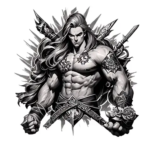 realistic right leg tattoo of all 7 millennium items from Yu-Gi-Oh  tattoo design idea