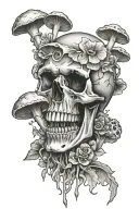skull and mushrooms  tattoo design idea