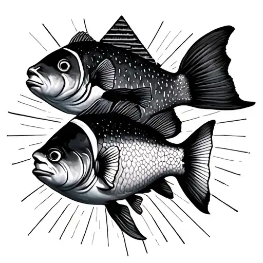 Pyramids and rays and clownfish tattoo design idea