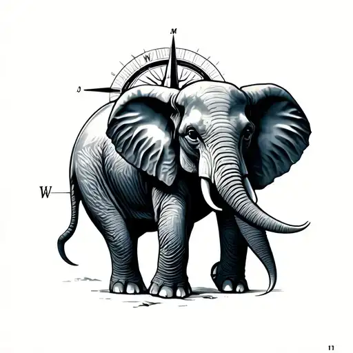 Elephant Compass tattoo design idea