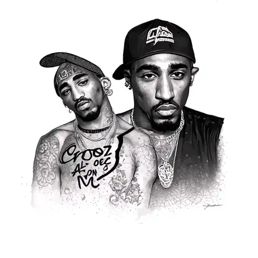 2pac croos with all eyez on me written in the middle tattoo design idea