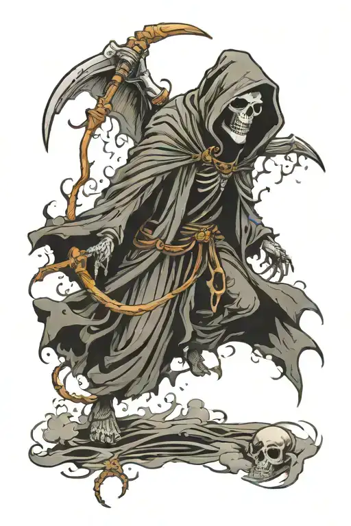 Grim reaper surrounded by mist tattoo design idea