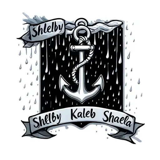"Shelby Kaleb Shaela" anchor surrounded my rain tattoo design idea