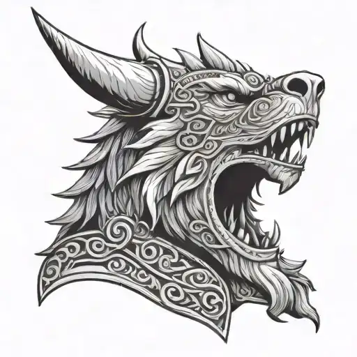viking Bear head Dragon tattoo design idea