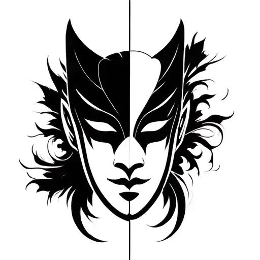 kabuki mask split tattoo design idea