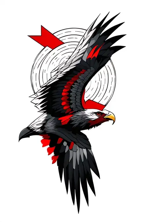 traditional red kite  in modern geometric pattern design tattoo design idea