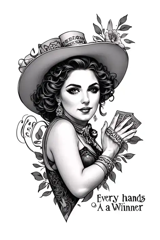 Design me an arm tattoo inspired by the song the gambler by Kenny Rodger’s with the lyrics every hands a winner feminine tattoo design idea