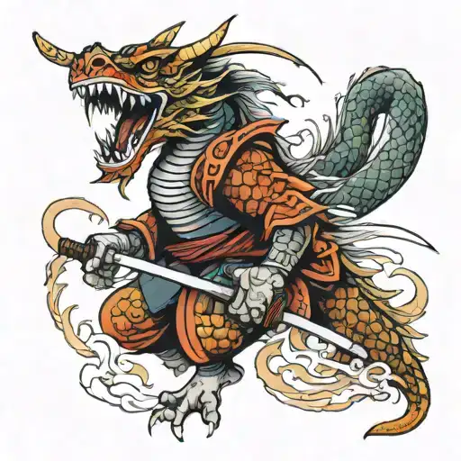 A samurai dragon with a katana sword tattoo design idea