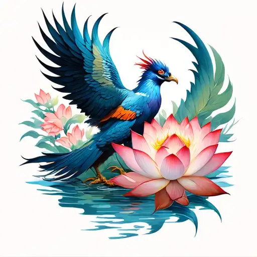 lotus flower blooming and phoenix rising Phoenix bird tattoo design idea