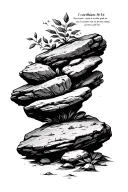 Tattoo with rocks surrounding the bible verse 1 corinthians 16 14 tattoo design idea