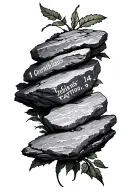 Tattoo with rocks surrounding the bible verse 1 corinthians 16 14 tattoo design idea