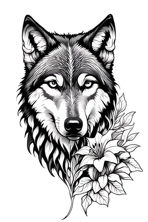 wolf and lilly mandala tattoo design idea