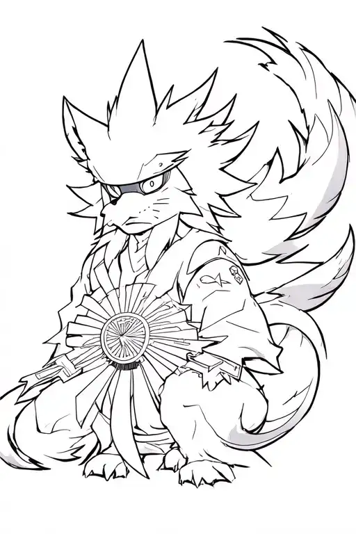 "hunched over with 9 tails fan" Kurama Naruto nine tails fox tattoo design idea