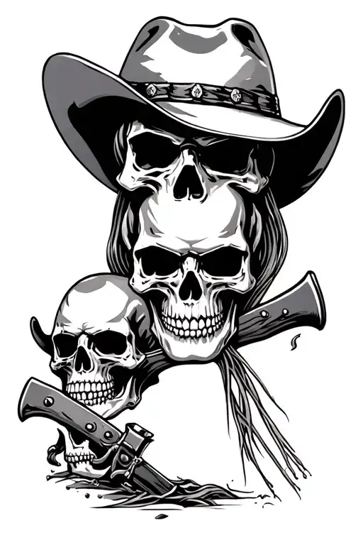 skull cowboys hear no evil, speak no evil, see no evil tattoo tattoo design idea