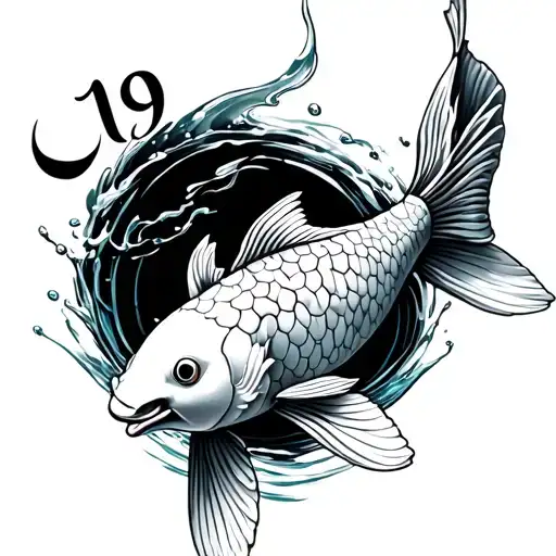 koi with number 19 written tattoo design idea