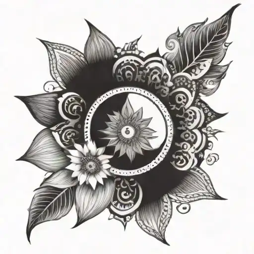combination of sun and mandala tattoo design idea