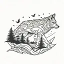 wolf and crows perched tattoo design idea