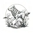 wolf and crows perched tattoo design idea