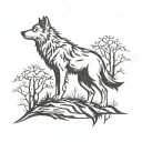 wolf and crows perched tattoo design idea