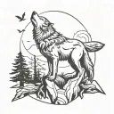 wolf and crows perched tattoo design idea