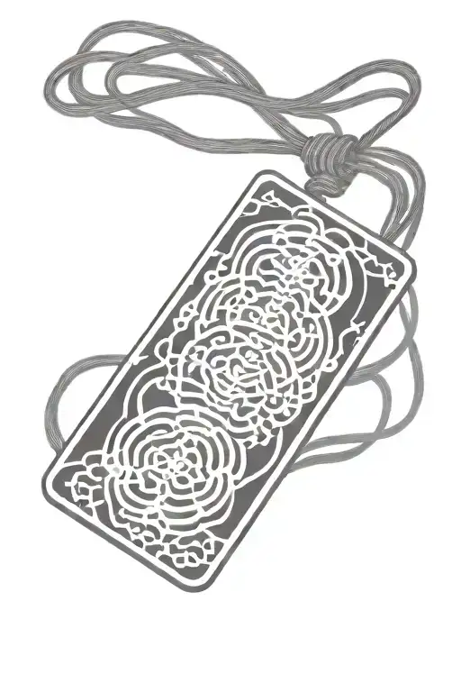 the tip of a pagoda perspective coming out from emtpy blank white rectangular omamori tattoo design idea
