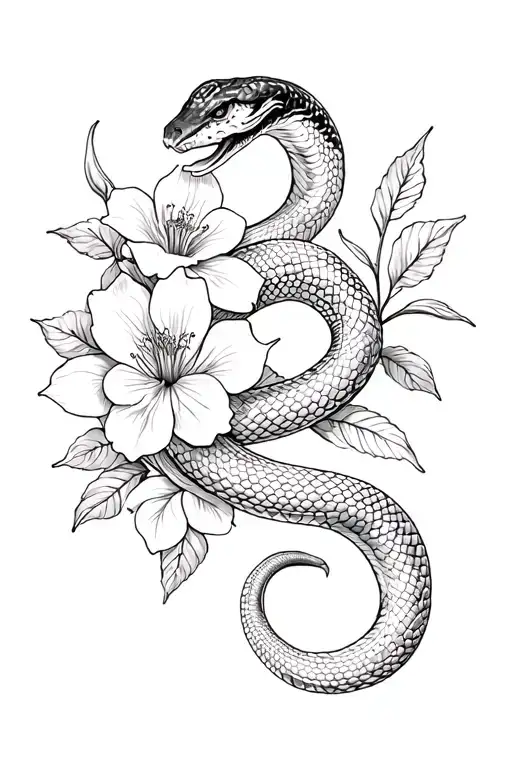 Snake in flowers tattoo design idea