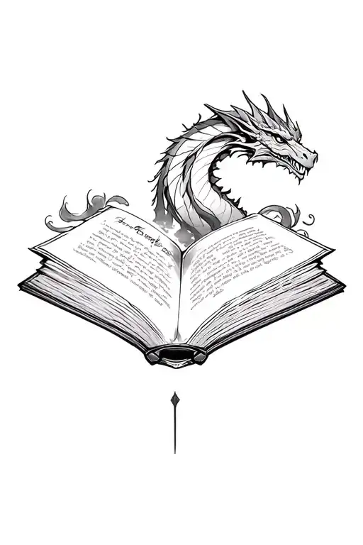 an open book which has a dragon coming out of it, the rune from the Shadowhunters, rune from divergent  tattoo design idea